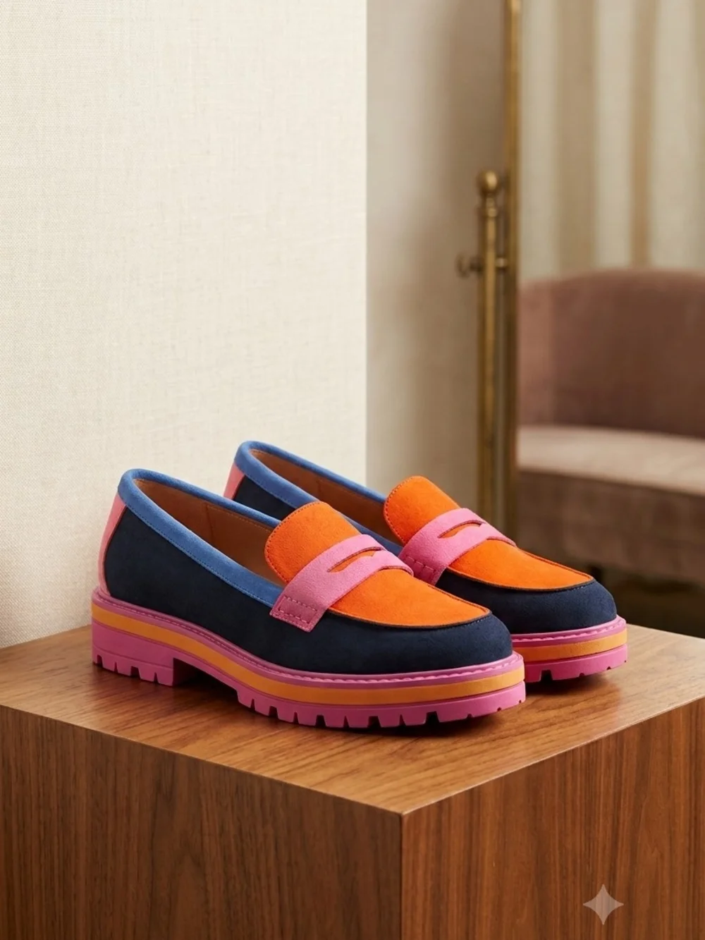 Epic Threads Colorblock Suede Loafers in Orange, Navy & Pink